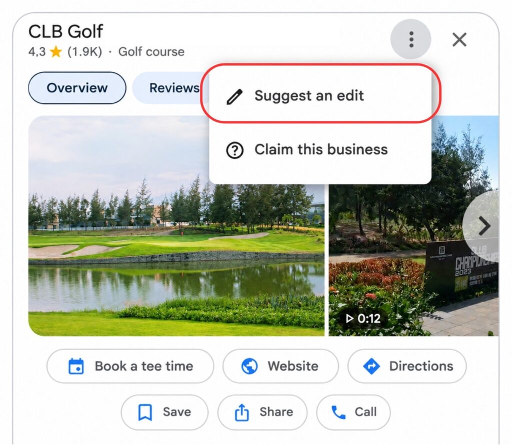 Google allows users to suggest edits to a Business Profile